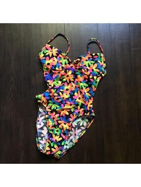 Vintage 80s 90s Neon Miami Floral Bright Hippie Swimwear Pacific Connections 5